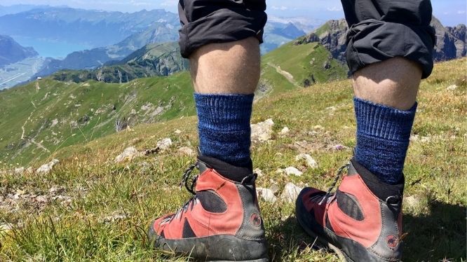 Lindner socks being worn in the Swiss mountains